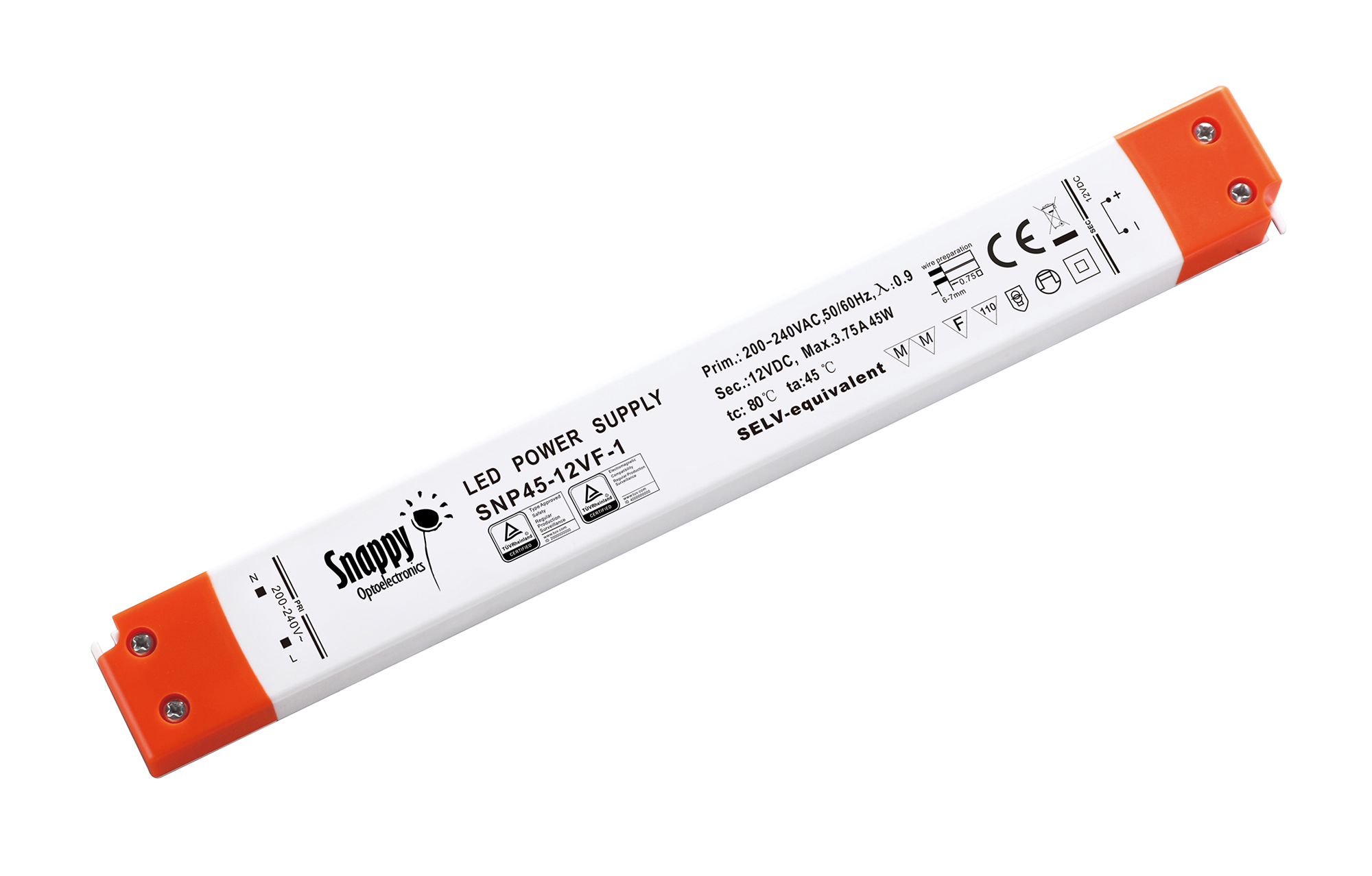 SNP45-12VF-1  45W Constant Voltage Non-Dimmable LED Driver 12VDC 3.75A IP20